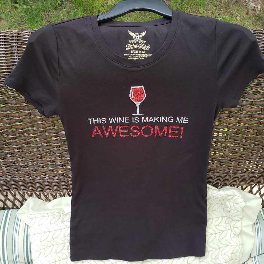 Juniors I Drink Wine sequence black tshirt
